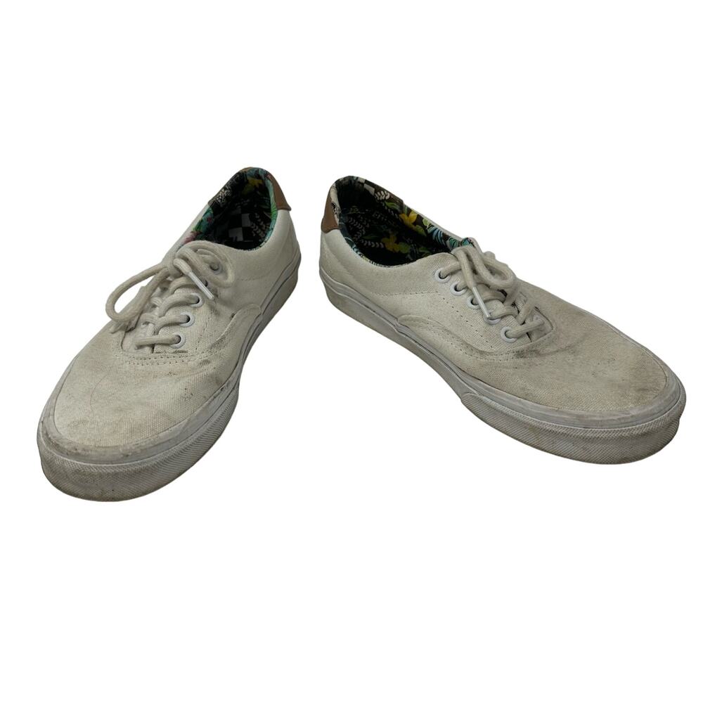 Vans Size 8.5 Sneakers White Canvas‎ Leather Heal Lace Up Skater Casual Flat